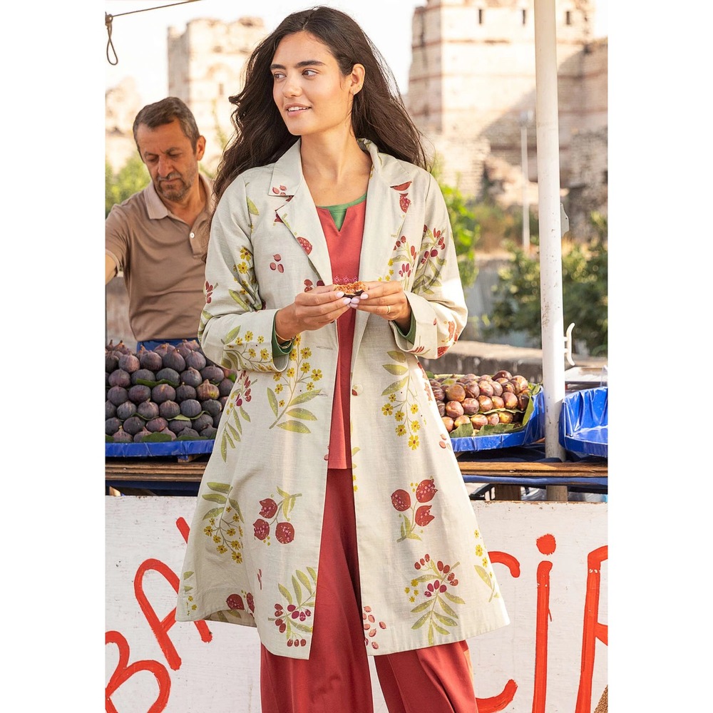 Gudrun Sjoden Olives Organic Cotton Blazer Coat Size L Lagenlook Floral Print